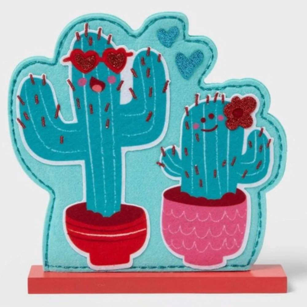Target Cactus Valentines Day Tabletop Decor Green Pink Red NWT